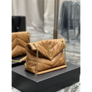 LOULOU PUFFER SMALL BAG IN QUILTED LAMBSKIN Gold-Tone Caramel High