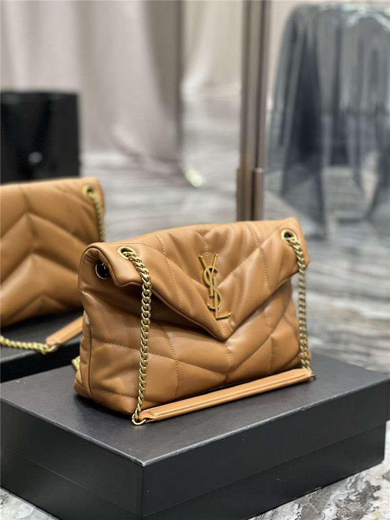 LOULOU PUFFER SMALL BAG IN QUILTED LAMBSKIN Gold-Tone Caramel High