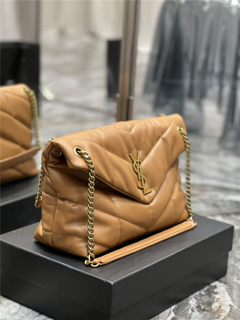 LOULOU PUFFER MEDIUM BAG IN QUILTED LAMBSKIN Gold-Tone Caramel High