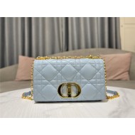 MEDIUM Dior CARO BAG Quilted Macrocannage Gold Metal Calfskin Blue High