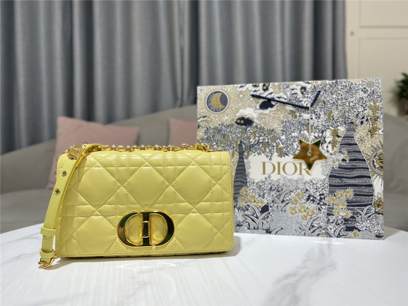 MEDIUM Dior CARO BAG Quilted Macrocannage Gold Metal Calfskin Yellow High