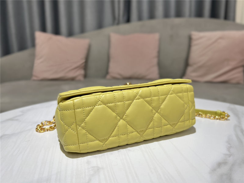 MEDIUM Dior CARO BAG Quilted Macrocannage Gold Metal Calfskin Yellow High