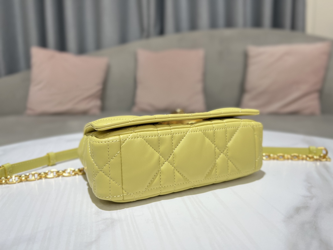 SMALL Dior CARO BAG Quilted Macrocannage Calfskin Yellow High