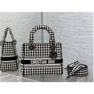 MEDIUM LADY D-LITE BAG Houndstooth Embroidery Black High