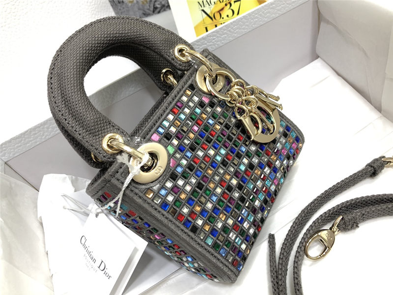 MICRO LADY Dior BAG Metallic Canvas Embroidered with Multicolor Crystals Top