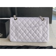 Small CLASSIC HANDBAG Grained Calfskin Silver Metal Lilac A