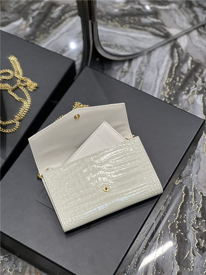 UPTOWN CHAIN WALLET IN CROCODILE-EMBOSSED SHINY LEATHER White High