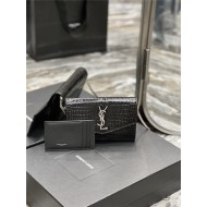 UPTOWN CHAIN WALLET IN CROCODILE-EMBOSSED SHINY LEATHER Black High