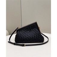 Fendi First Small Braided Leather Bag Black High