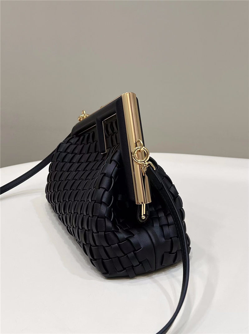 Fendi First Small Braided Leather Bag Black High