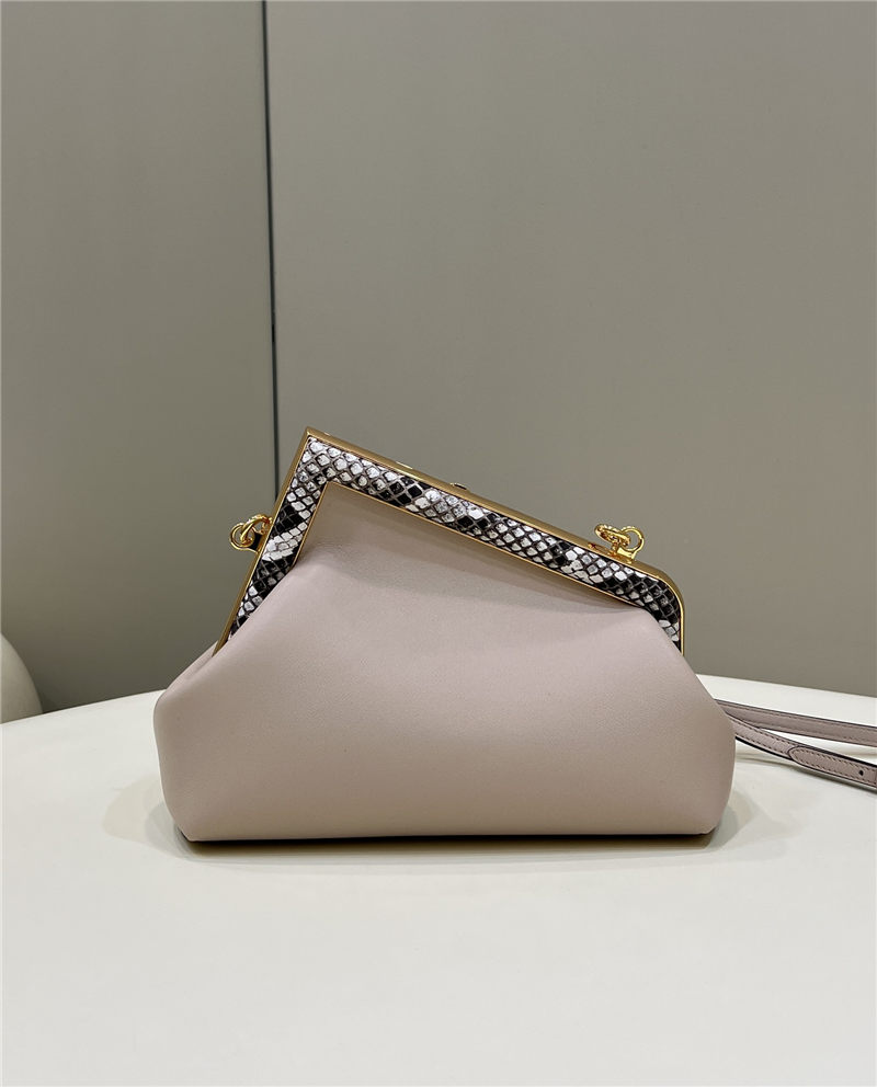 Fendi First Small Leather Bag with exotic details Milk-Tea High