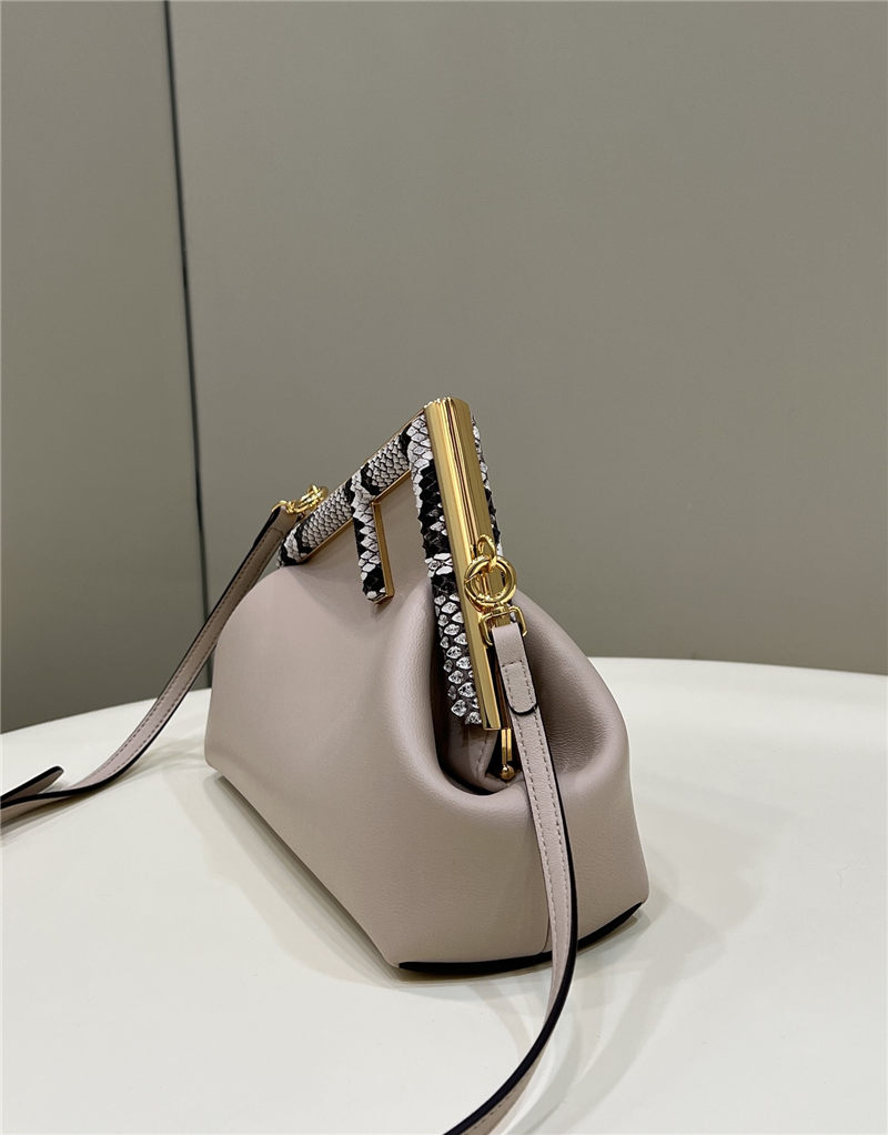 Fendi First Small Leather Bag with exotic details Milk-Tea High