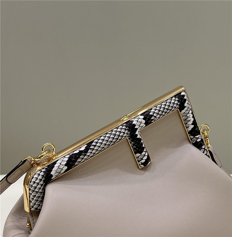 Fendi First Small Leather Bag with exotic details Milk-Tea High