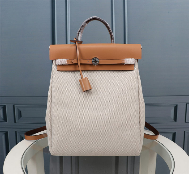 Hermes Herbag Backpack Canvas and Leather High