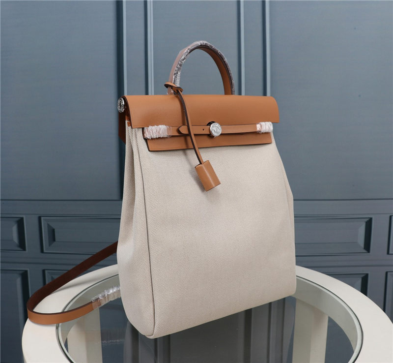 Hermes Herbag Backpack Canvas and Leather High