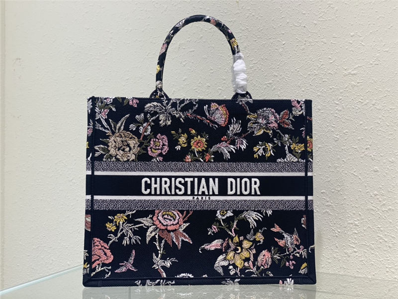 LARGE Dior BOOK TOTE Dior Jardin Botanique Embroidery Black High