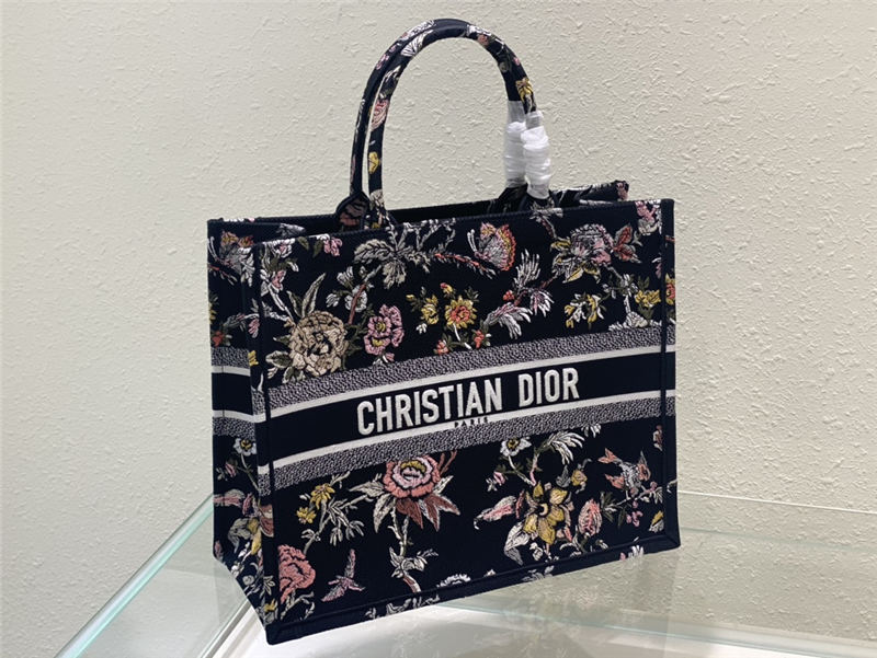 LARGE Dior BOOK TOTE Dior Jardin Botanique Embroidery Black High