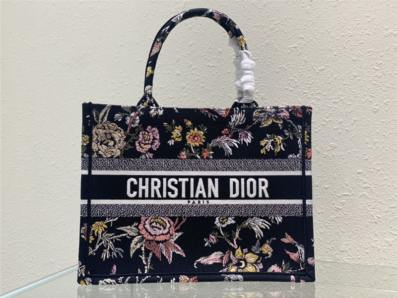 MEDIUM Dior BOOK TOTE Dior Jardin Botanique Embroidery Black High