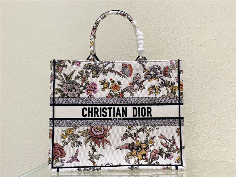 LARGE Dior BOOK TOTE Dior Jardin Botanique Embroidery White High