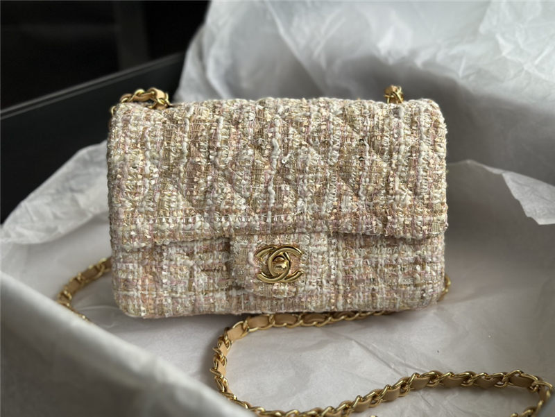 Chanel Mini Classic Flap Bag Tweed Beige High