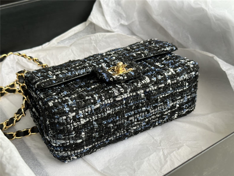 Chanel Mini Classic Flap Bag Tweed Black/Blue High