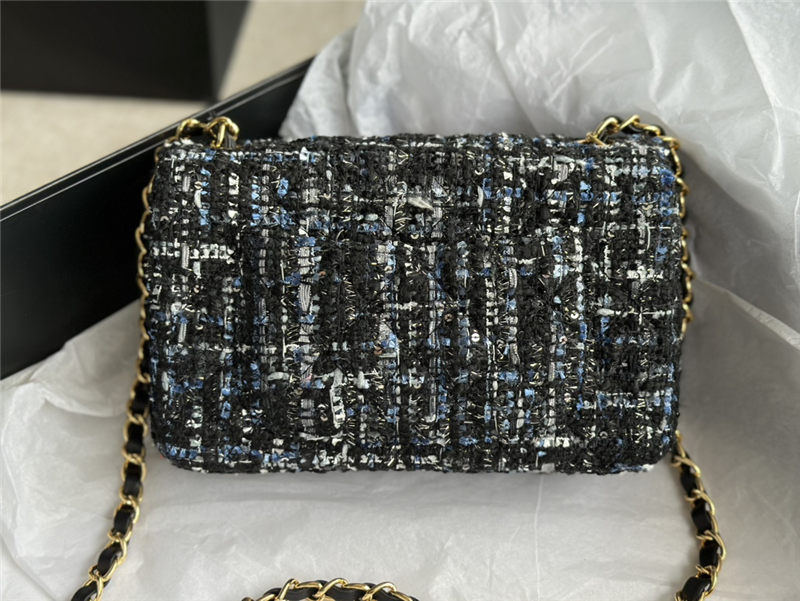 Chanel Mini Classic Flap Bag Tweed Black/Blue High