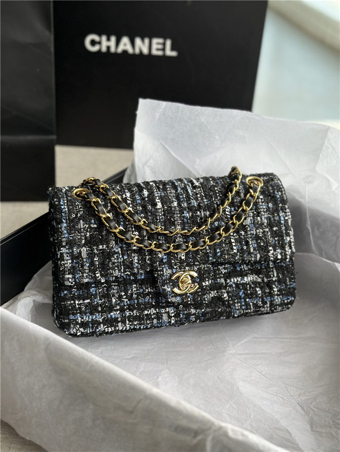 Chanel Medium Classic Flap Bag Tweed Black/Blue High