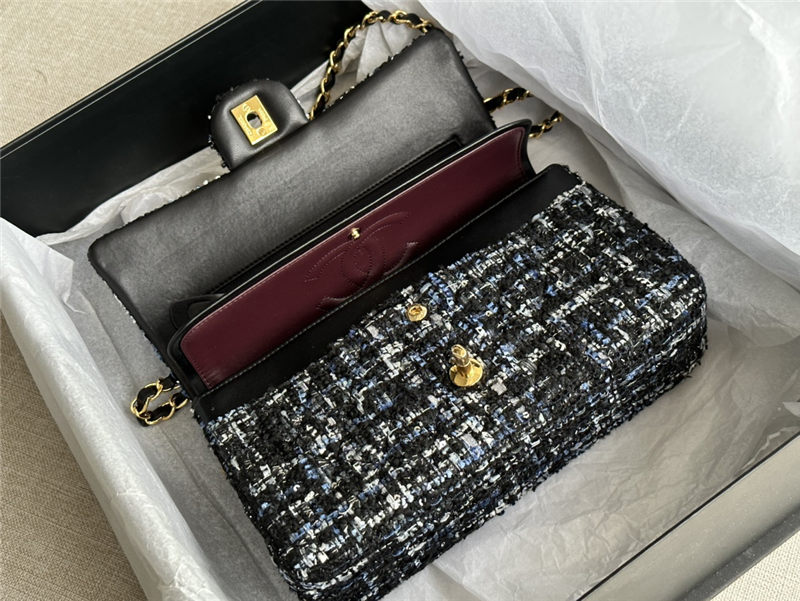 Chanel Medium Classic Flap Bag Tweed Black/Blue High