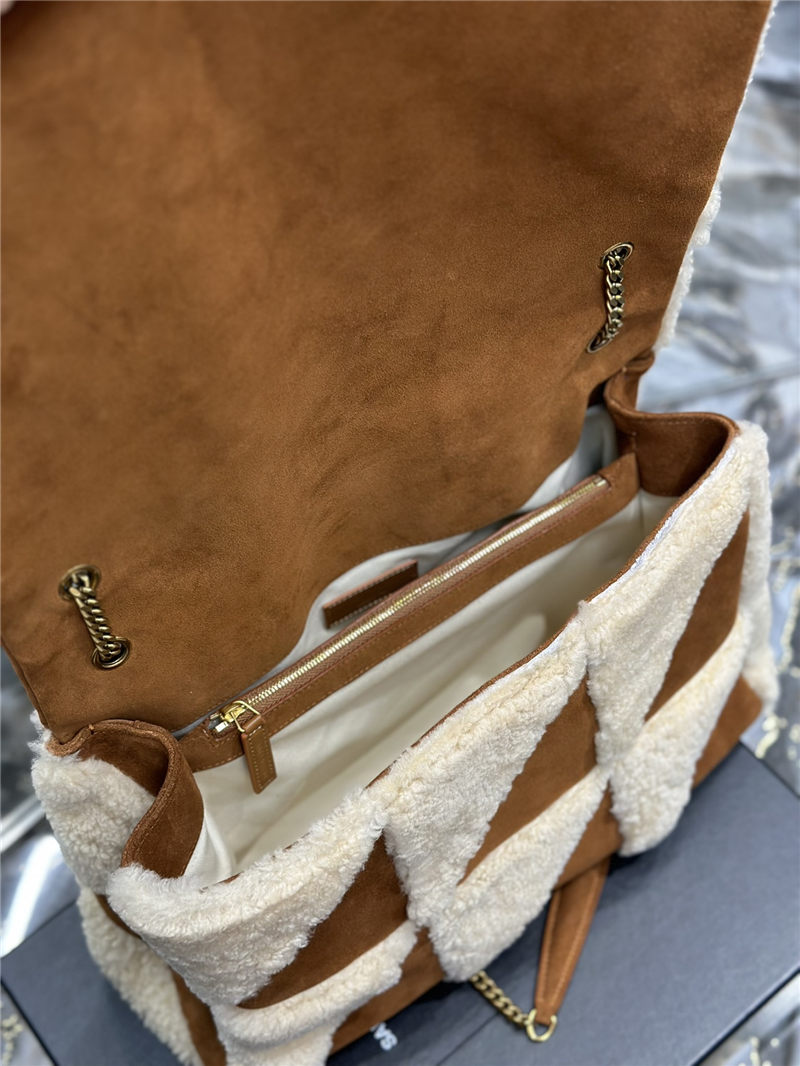 JAMIE GIANT CHAIN BAG "CARRÉ RIVE GAUCHE" IN SUEDE AND SHEARLING PATCHWORK High