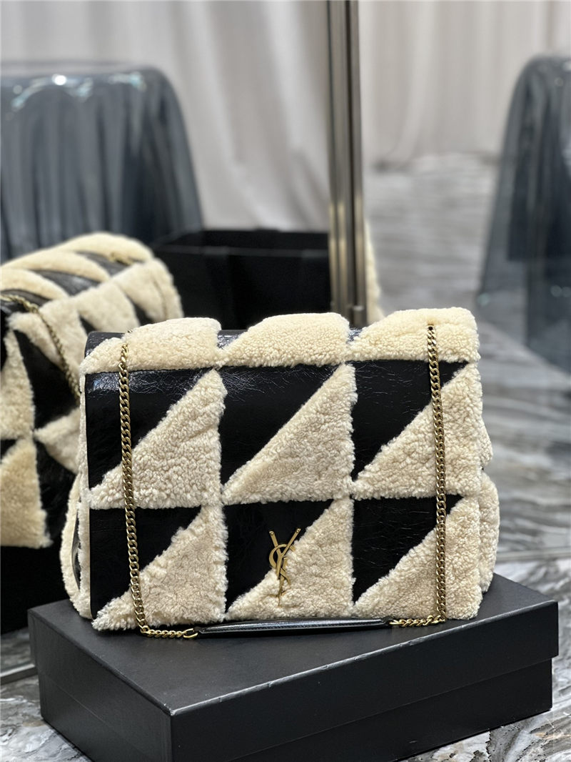 JAMIE GIANT CHAIN BAG "CARRÉ RIVE GAUCHE" IN SUEDE AND SHEARLING PATCHWORK High