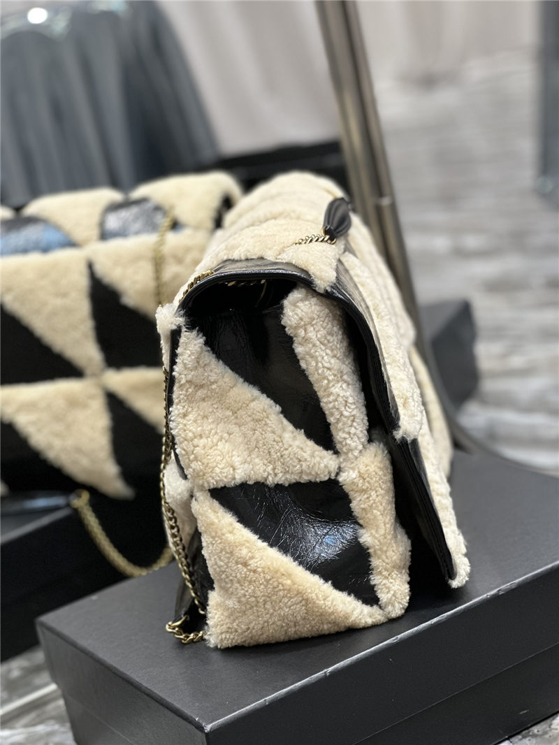 JAMIE GIANT CHAIN BAG "CARRÉ RIVE GAUCHE" IN SUEDE AND SHEARLING PATCHWORK High