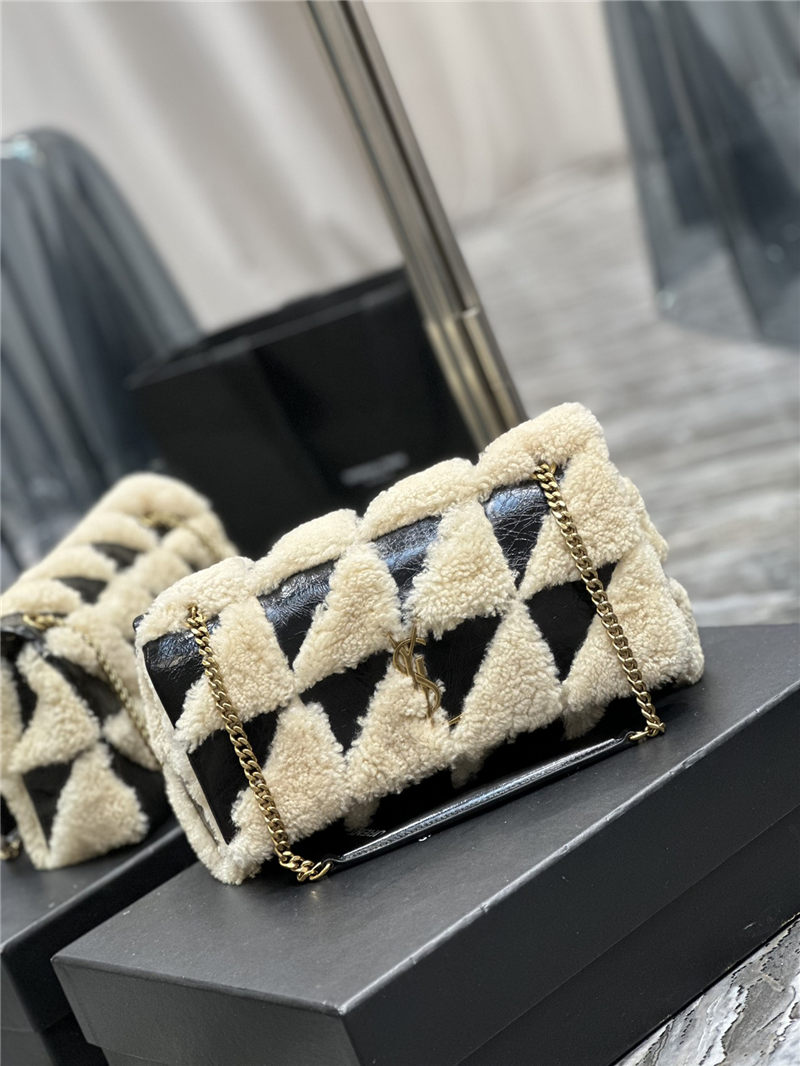 JAMIE MEDIUM CHAIN BAG "CARRÉ RIVE GAUCHE" IN SUEDE AND SHEARLING PATCHWORK High