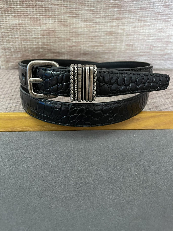 YSL HUBLOT LOOP BELT IN CROCODILE-EMBOSSED LEATHER 20MM Silver High