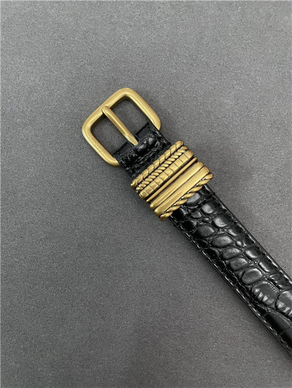 YSL HUBLOT LOOP BELT IN CROCODILE-EMBOSSED LEATHER 20MM Gold High