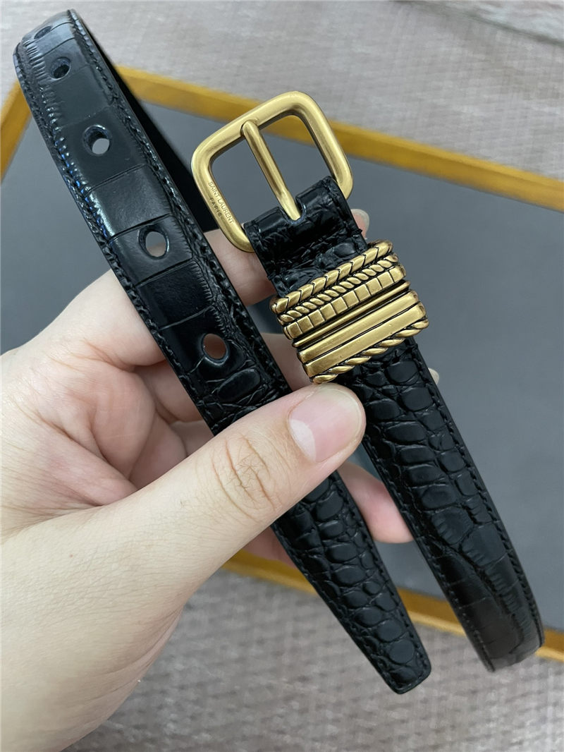 YSL HUBLOT LOOP BELT IN CROCODILE-EMBOSSED LEATHER 20MM Gold High