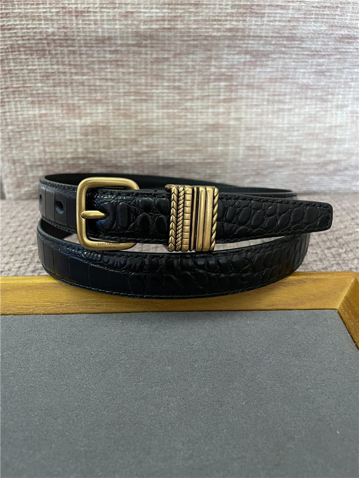 YSL HUBLOT LOOP BELT IN CROCODILE-EMBOSSED LEATHER 20MM Gold High