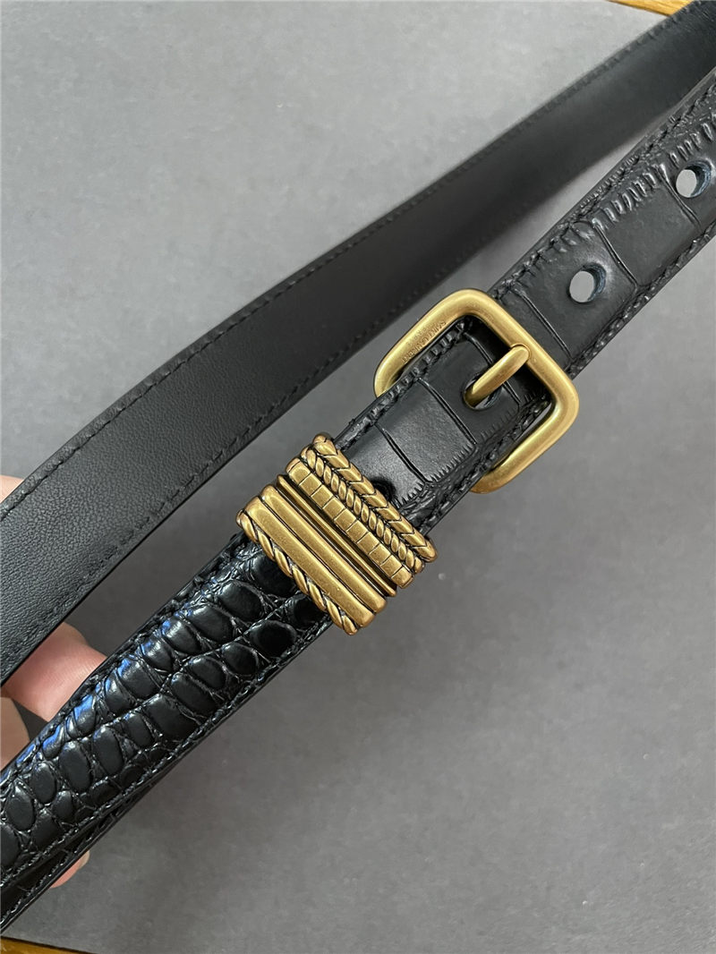 YSL HUBLOT LOOP BELT IN CROCODILE-EMBOSSED LEATHER 20MM Gold High