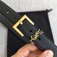 YSL CASSANDRE BELT WITH SQUARE BUCKLE IN GRAINED LEATHER 30MM Gold High