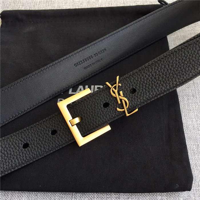 YSL CASSANDRE BELT WITH SQUARE BUCKLE IN GRAINED LEATHER 30MM Gold High