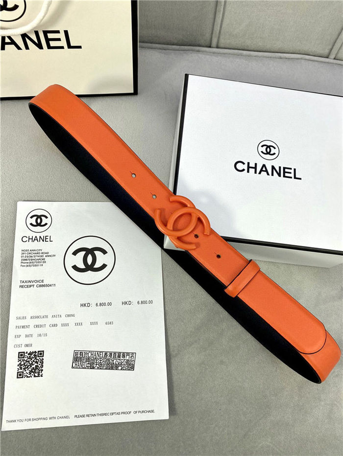 Chanel BELT Calfskin 30MM 2-1102 Orange 2022 High