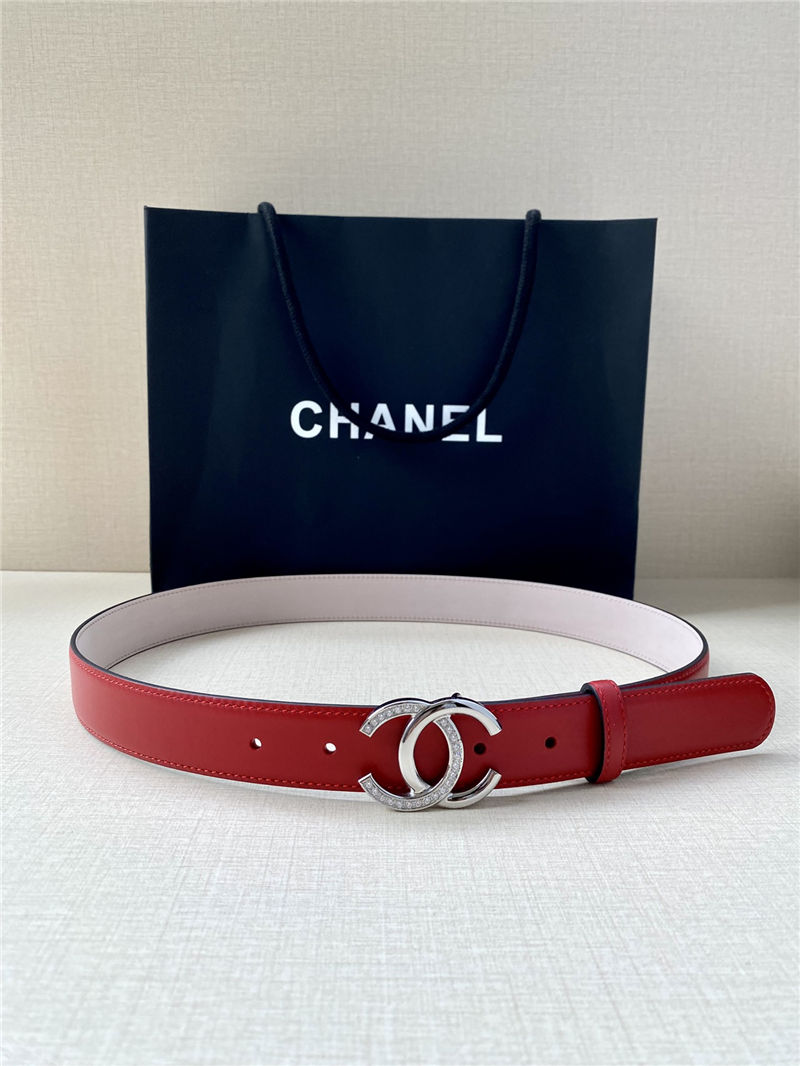 Chanel BELT Calfskin Gold/Silver Metal & Strass 30MM 2-1027 Red 2022 High