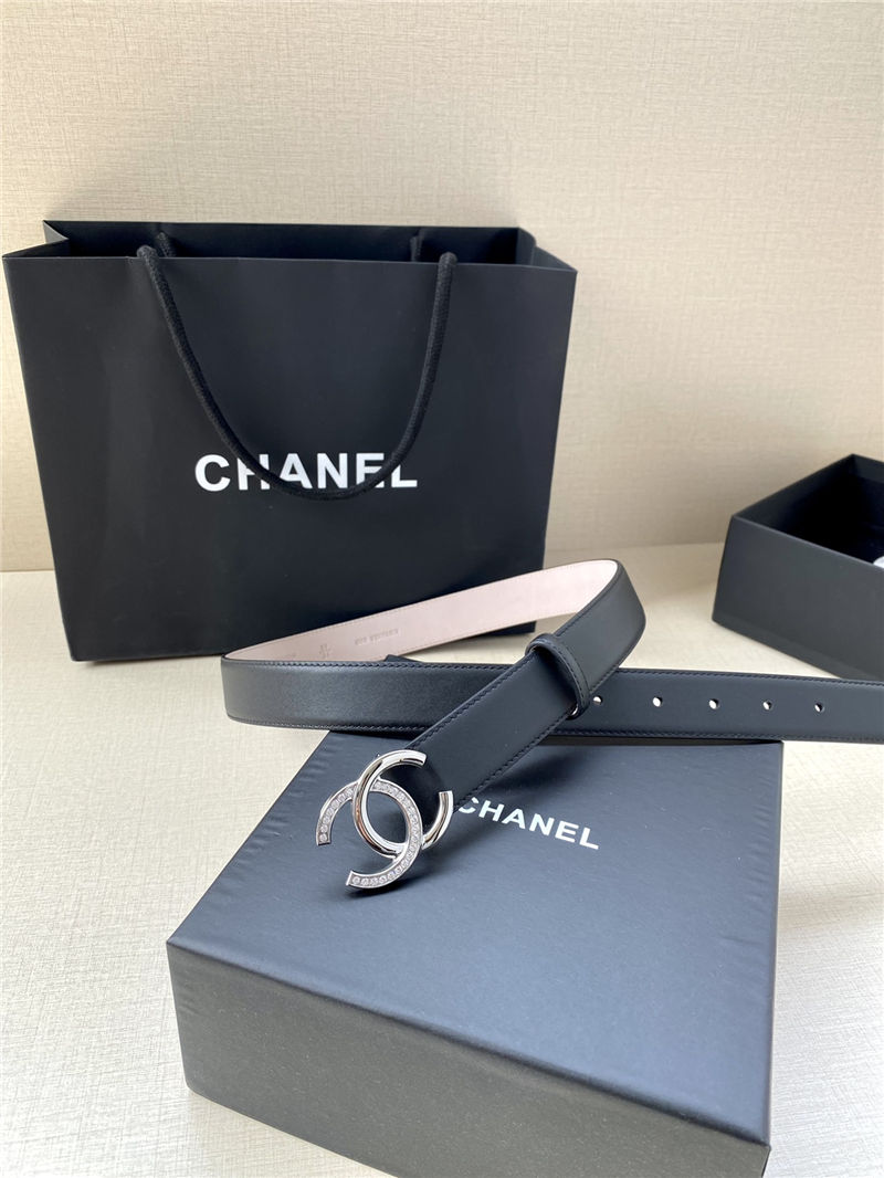 Chanel BELT Calfskin Gold/Silver Metal & Strass 30MM 2-1027 Black 2022 High