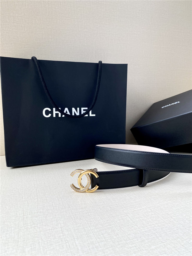 Chanel BELT Calfskin Gold/Silver Metal & Strass 30MM 2-1027 Black 2022 High