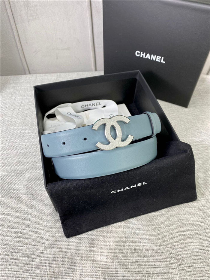 Chanel BELT Calfskin Gold/Silver Metal 30MM 2-1011 Grey Blue 2022 High