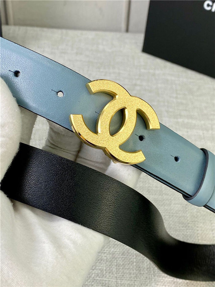 Chanel BELT Calfskin Gold/Silver Metal 30MM 2-1011 Grey Blue 2022 High