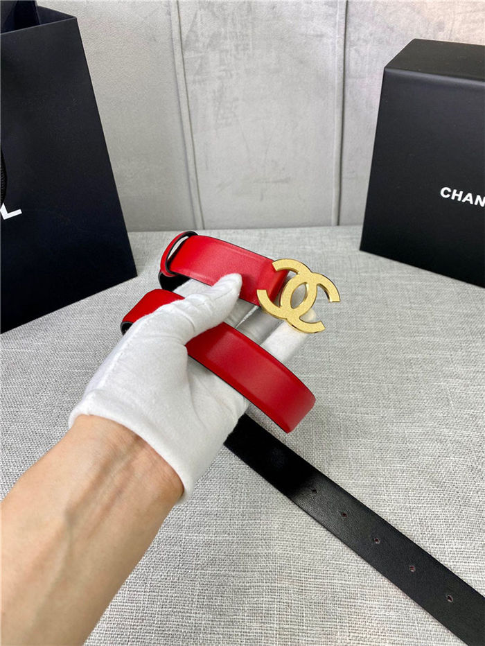 Chanel BELT Calfskin Gold/Silver Metal 30MM 2-1011 Red 2022 High