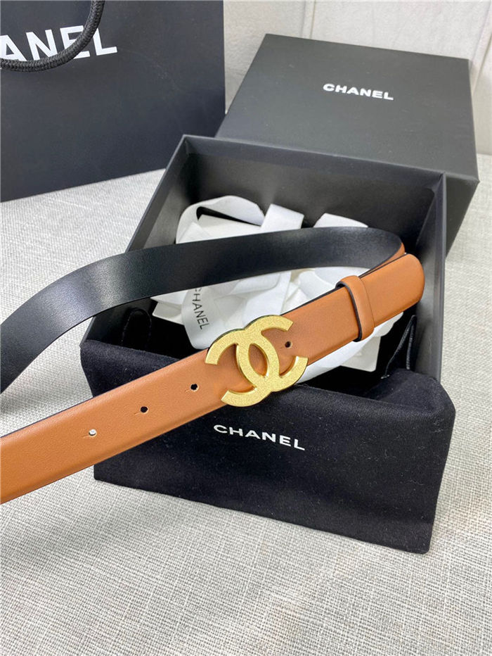 Chanel BELT Calfskin Gold/Silver Metal 30MM 2-1011 Brown 2022 High