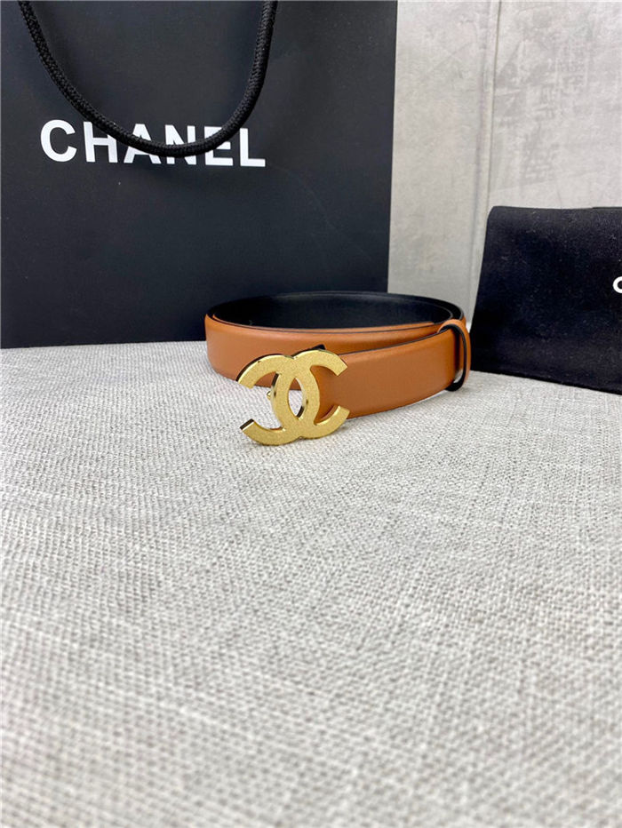 Chanel BELT Calfskin Gold/Silver Metal 30MM 2-1011 Brown 2022 High