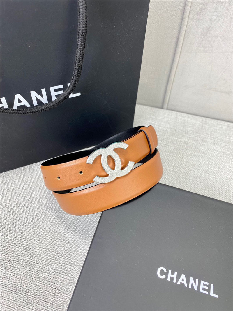 Chanel BELT Calfskin Gold/Silver Metal 30MM 2-1011 Brown 2022 High