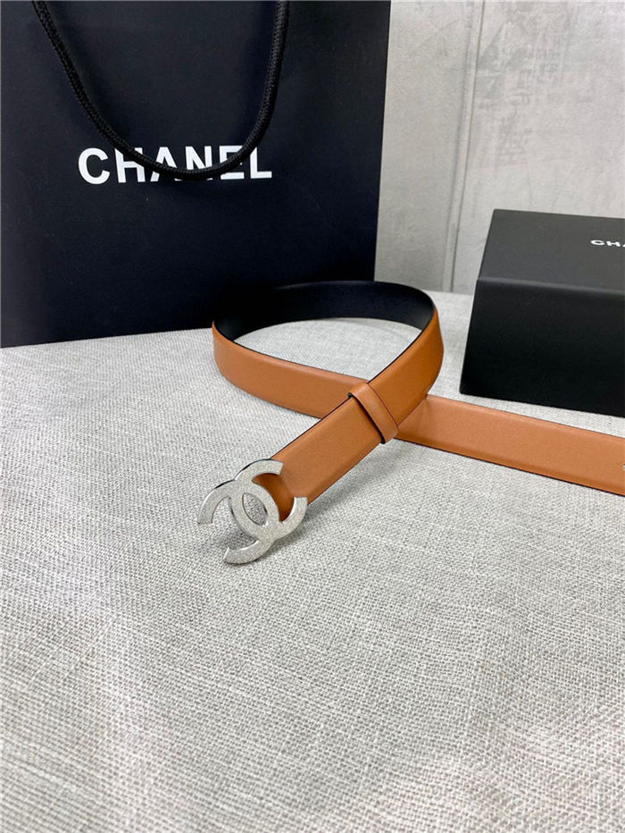 Chanel BELT Calfskin Gold/Silver Metal 30MM 2-1011 Brown 2022 High